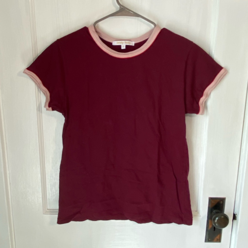 Tuesday Bassen maroon ringer tee